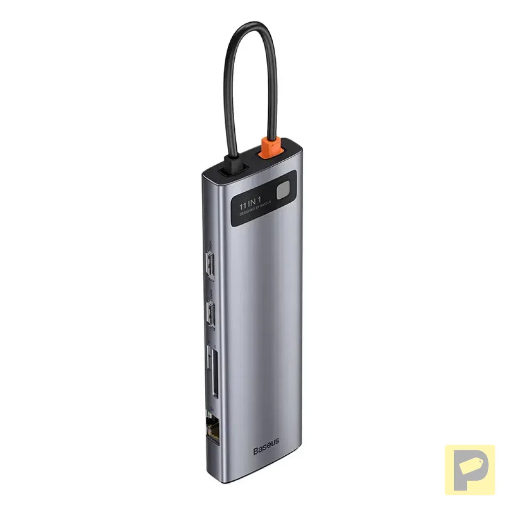 Hub 11in1 Baseus Metal Gleam Series, USB-C to 3x USB 3.0 + 2x HDMI + USB-C PD + Ethernet RJ45 + microSD/SD + VGA + AUX