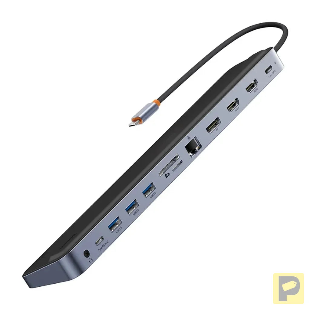 Hub 12w1 Baseus EliteJoy Gen2 series USB-C do 2xHDMI+ 3xUSB 3.0+ PD+ DP+ SD/TF+ RJ45+Type-C+ 3.5mm (dark grey)