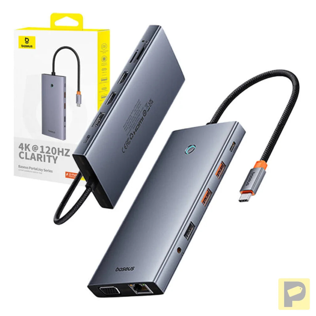 Hub 13in1 Baseus PortalJoy USB-C to HDMI+DP+VGA+C+USB+PD+RJ45+SD/TF+3.5mm (grey)