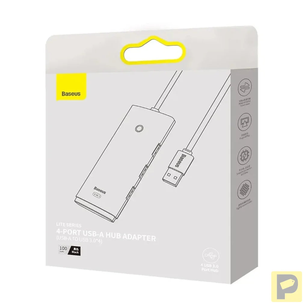 Hub 4in1 Baseus Lite Series USB to 4x USB 3.0, 1m (Black)