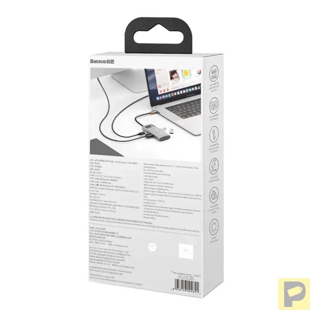Hub 4in1 Baseus Metal Gleam Series, USB-C to USB 3.0 + USB 2.0 + HDMI + USB-C PD