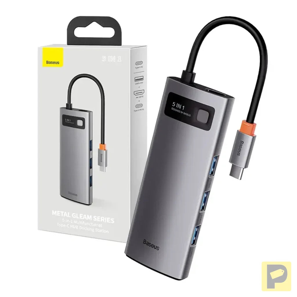 Hub 5in1 Baseus Metal Gleam Series, USB-C to 3x USB 3.0 + HDMI + USB-C PD