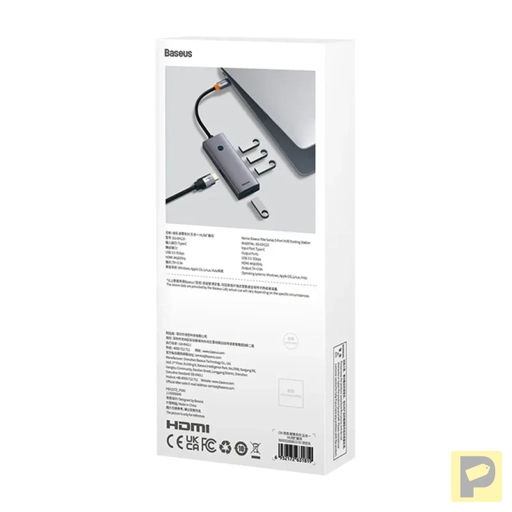 Hub 5w1 Baseus UltraJoy 5-Port (1xHDMI4K@30Hz + 4xUSB 3.0) grey