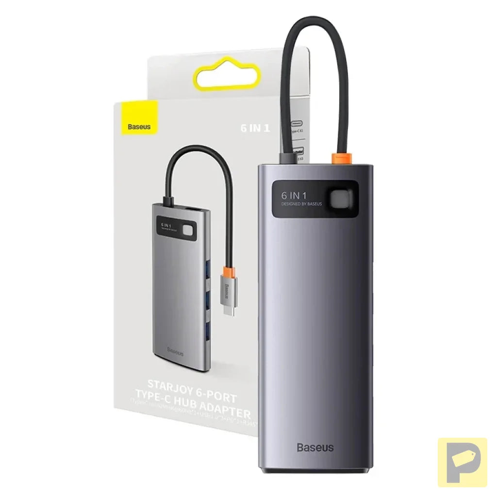 Hub 6in1 Baseus StarJoy Series, USB-C to 3x USB 3.0 + HDMI + USB-C PD + RJ45