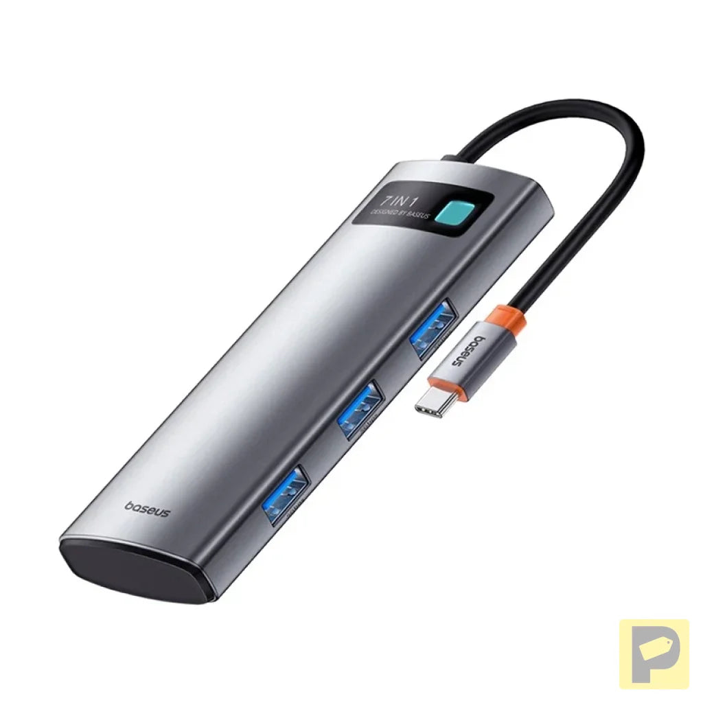Hub 7in1 Baseus Gleam, USB-C  to 1x HDMI4K 60Hz + 3x USB3.0 + 1x PD + 1x SD/TF (grey)