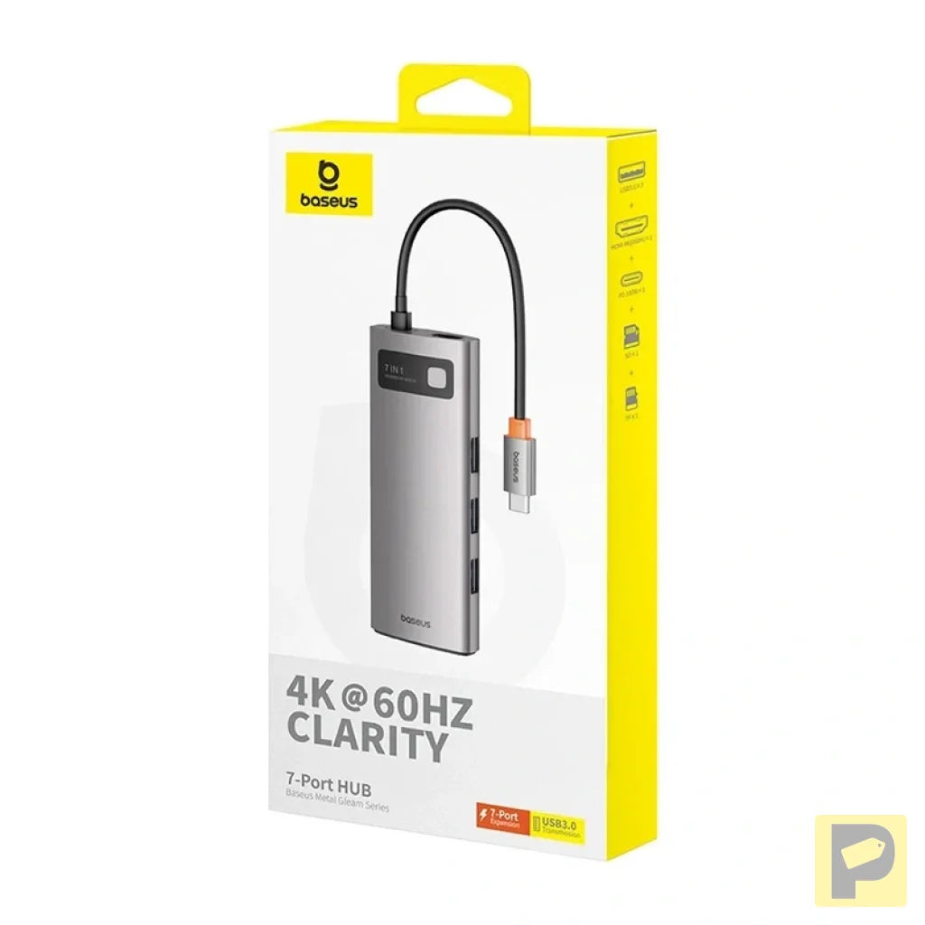 Hub 7in1 Baseus Gleam, USB-C  to 1x HDMI4K 60Hz + 3x USB3.0 + 1x PD + 1x SD/TF (grey)