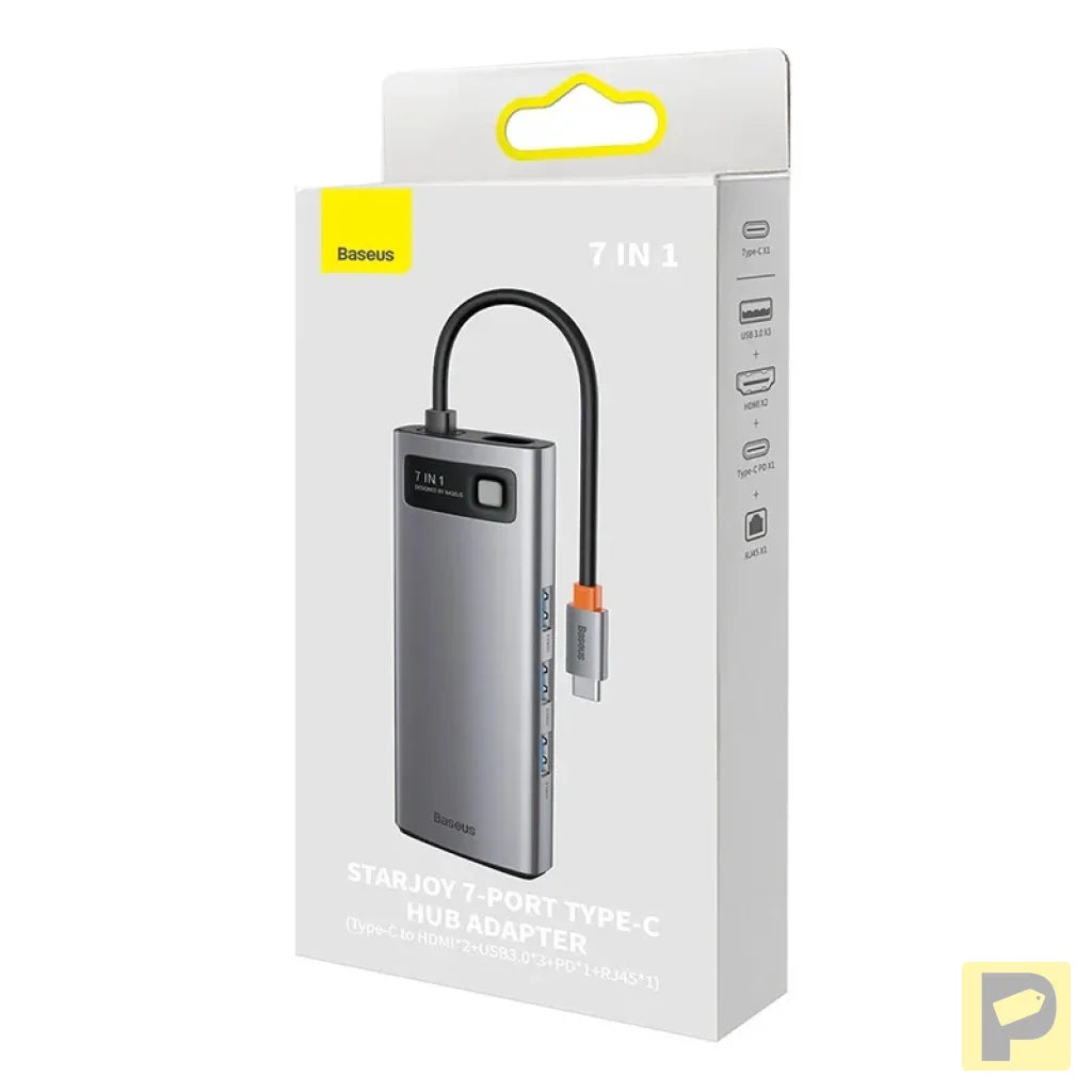 Hub 7in1 Baseus Metal Gleam Series, USB-C to 3x USB 3.0 + HDMI + USB-C PD + VGA + Ethernet RJ45