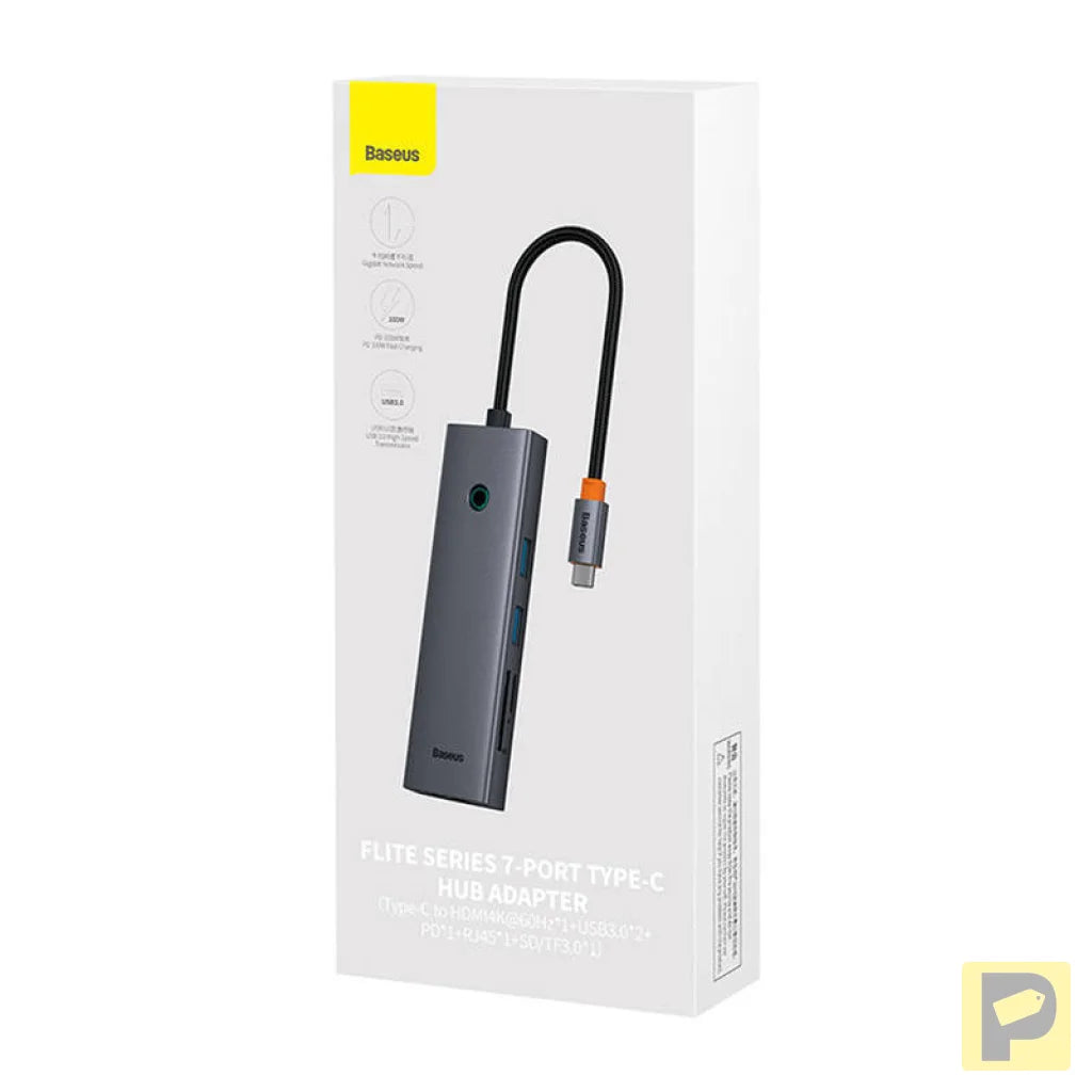 Hub 7w1 Baseus UltraJoy 7-Port ( USB-C to 1xHDMI4K@30Hz + 2xUSB 3.0 + 1xPD +RJ45 + SD/TF3.0)