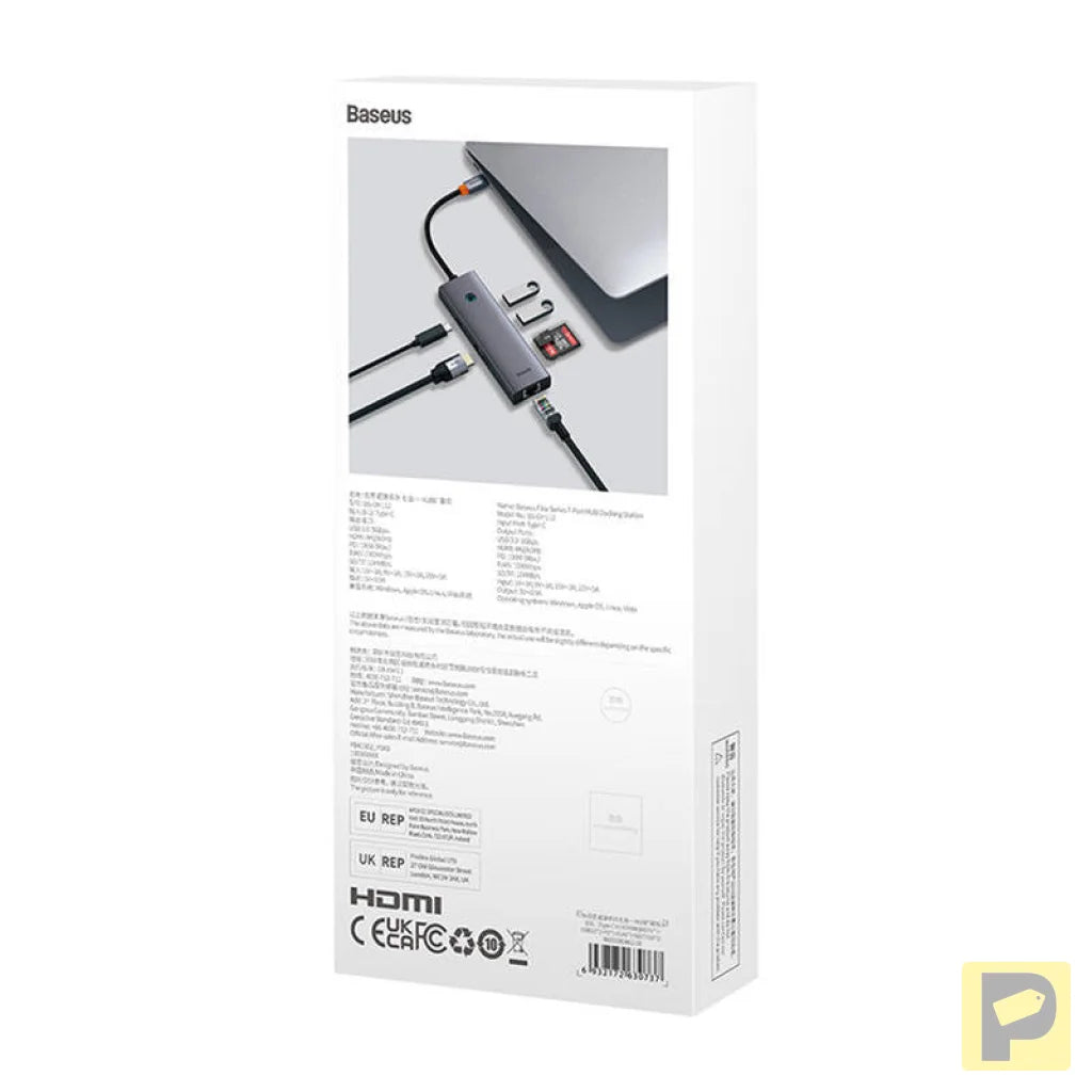 Hub 7w1 Baseus UltraJoy 7-Port ( USB-C to 1xHDMI4K@30Hz + 2xUSB 3.0 + 1xPD +RJ45 + SD/TF3.0)