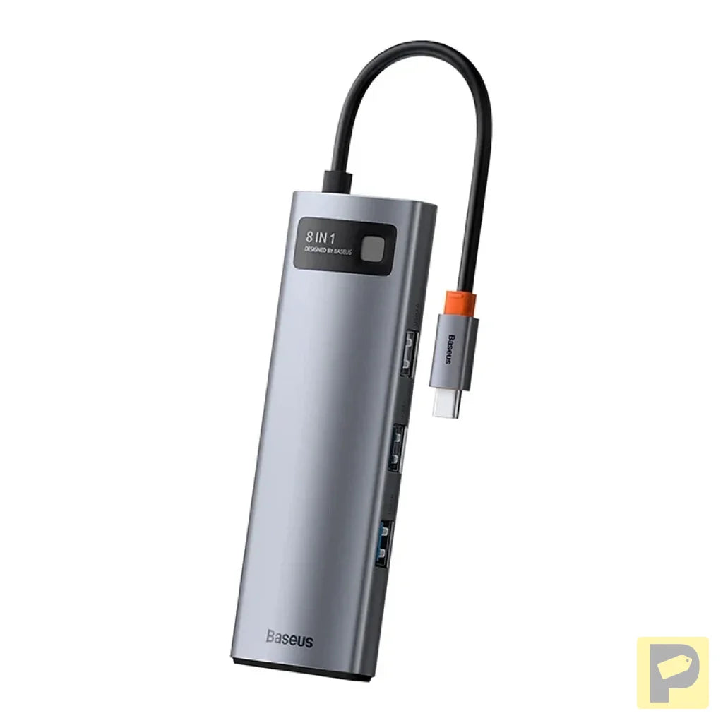 Hub 8in1 Baseus Metal Gleam Series, USB-C to 3x USB 3.0 + HDMI + USB-C PD + Ethernet RJ45 + microSD/SD