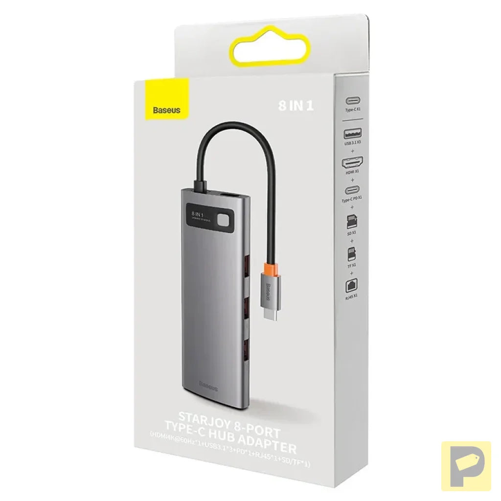 Hub 8in1 Baseus StarJoy Series, USB-C to 3x USB 3.1 + HDMI + USB-C PD + RJ45 + microSD/SD