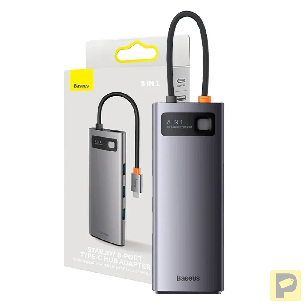 Hub 8w1 Baseus StarJoy Metal Glam Series, USB-C do HDMI + 3 x USB 3.0 + USB-C PD + RJ45 + SD/TF