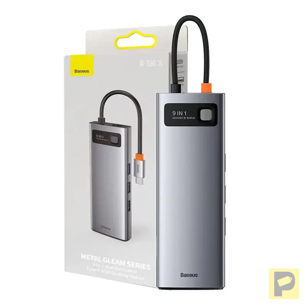 Hub 9in1 Baseus Metal Gleam Series, USB-C to 3x USB 3.0 + HDMI + USB-C PD + Ethernet RJ45 + microSD/SD + VGA