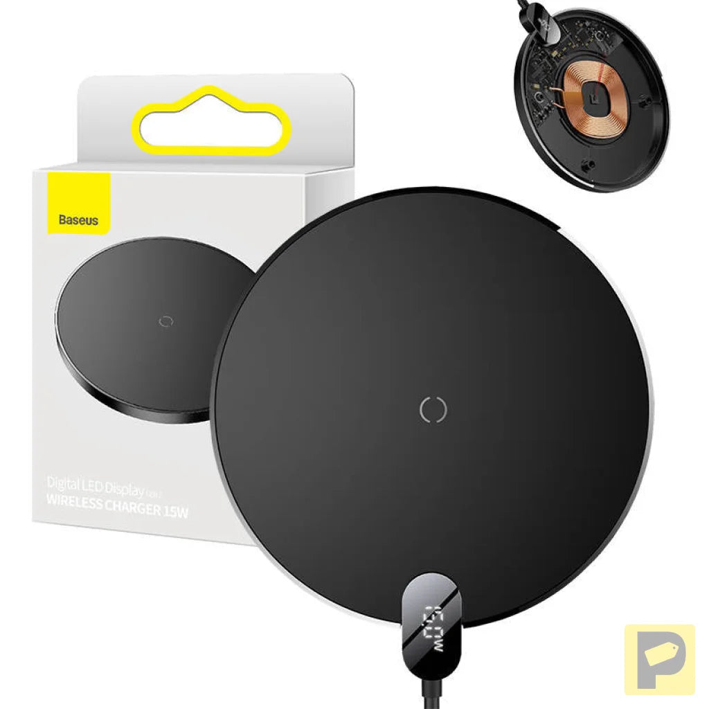 Inductive wireless charger Baseus Digital LED  15W (black)