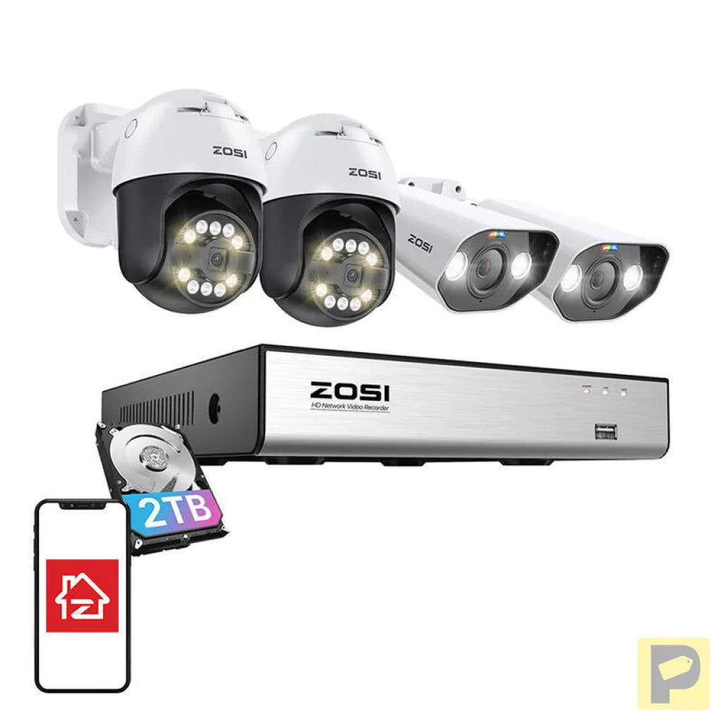 IP Camera ZOSI 2 pcs C296 WiFi 5MP & 2 pcs C182 WiFi 8MP + NVR 8ch + 2TB HDD