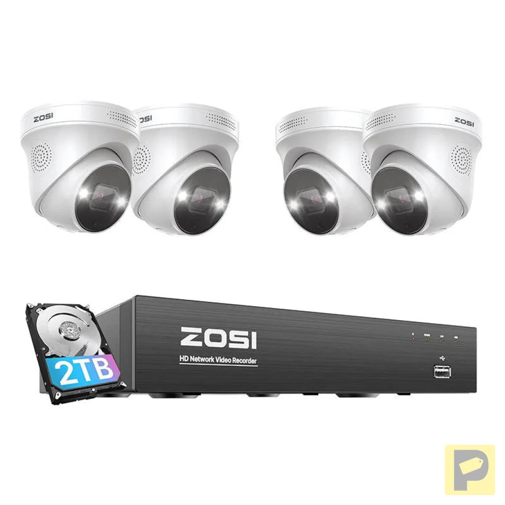IP Camera ZOSI C225 4 pcs WiFi 5MP + NVR 8ch + 2TB HDD