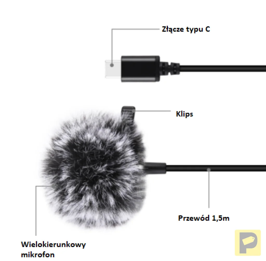 Jack Puluz tie microphone with clip PU425 1.5m USB-C
