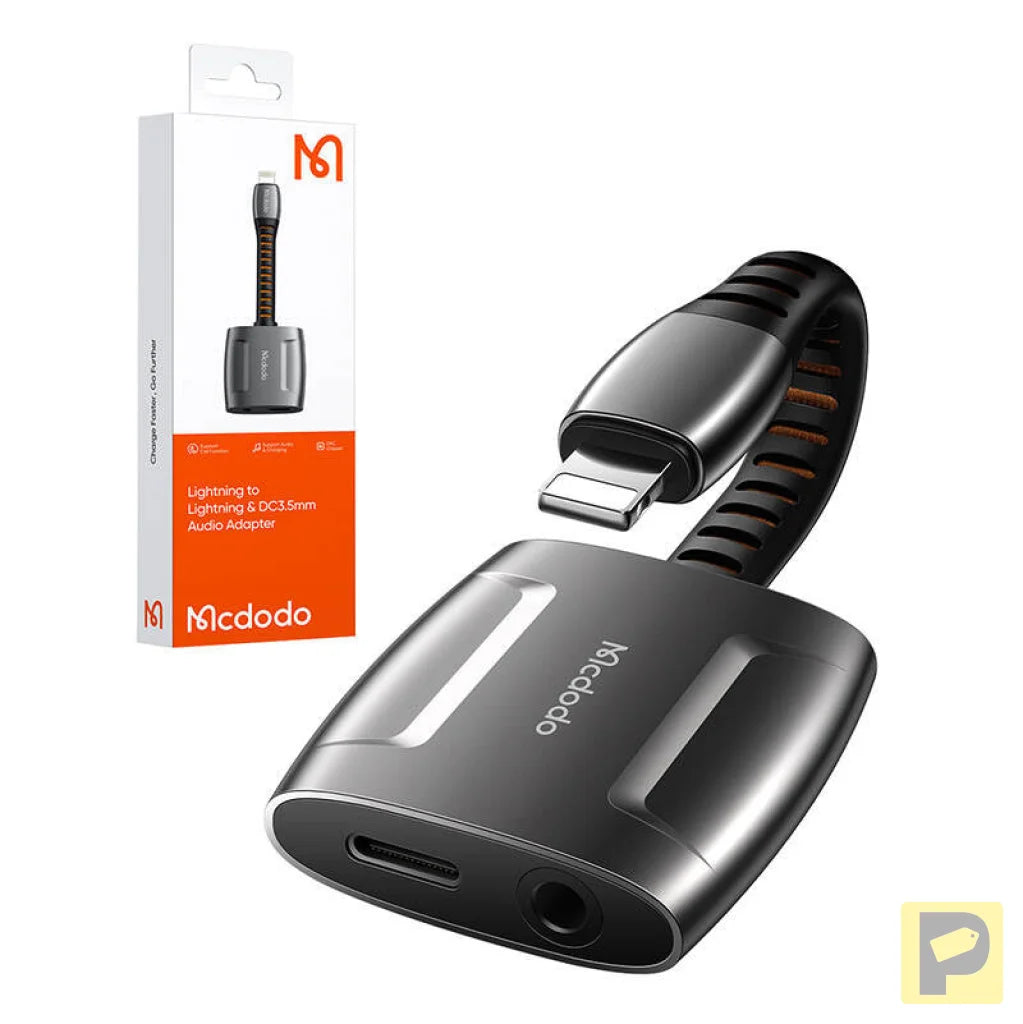 Lightning to Lightning + AUX 3.5mm mini jack adapter, Mcdodo CA-6340 (black)
