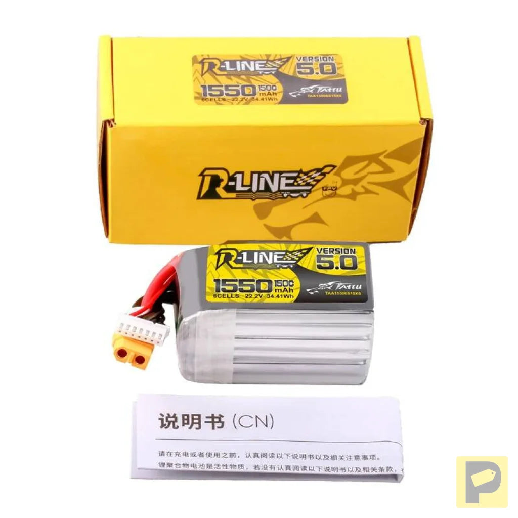 Lipo Tattu R-Line Version 5.0 1550mAh 22.2V 150C 6S battery with XT60 connector