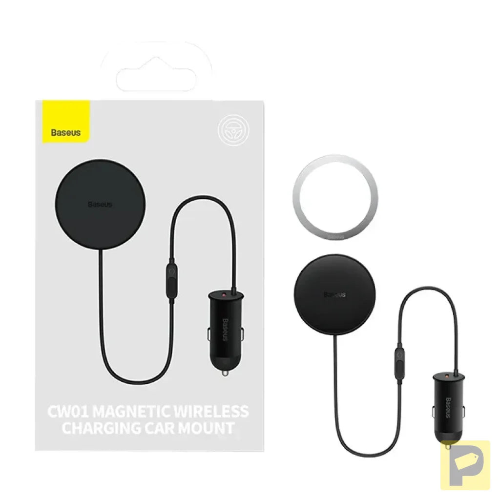 Magnetic Car Phone Holder Baseus CW01 to Ventilation Grid with car charger USB-C, 15W + 25W (black)