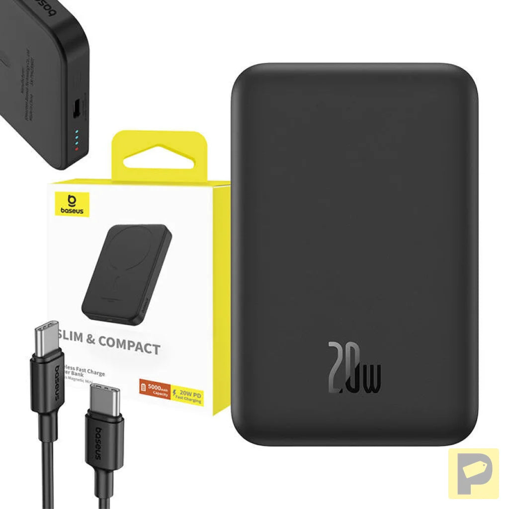 Magnetic Mini Powerbank Baseus 5000mAh, USB-C 20W (black)