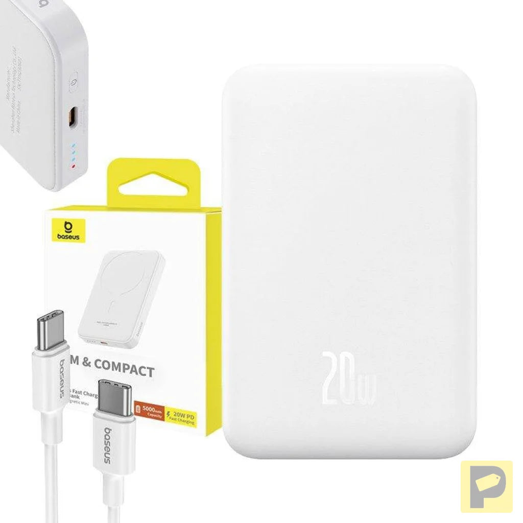 Magnetic Mini Powerbank Baseus 5000mAh, USB-C 20W (white)