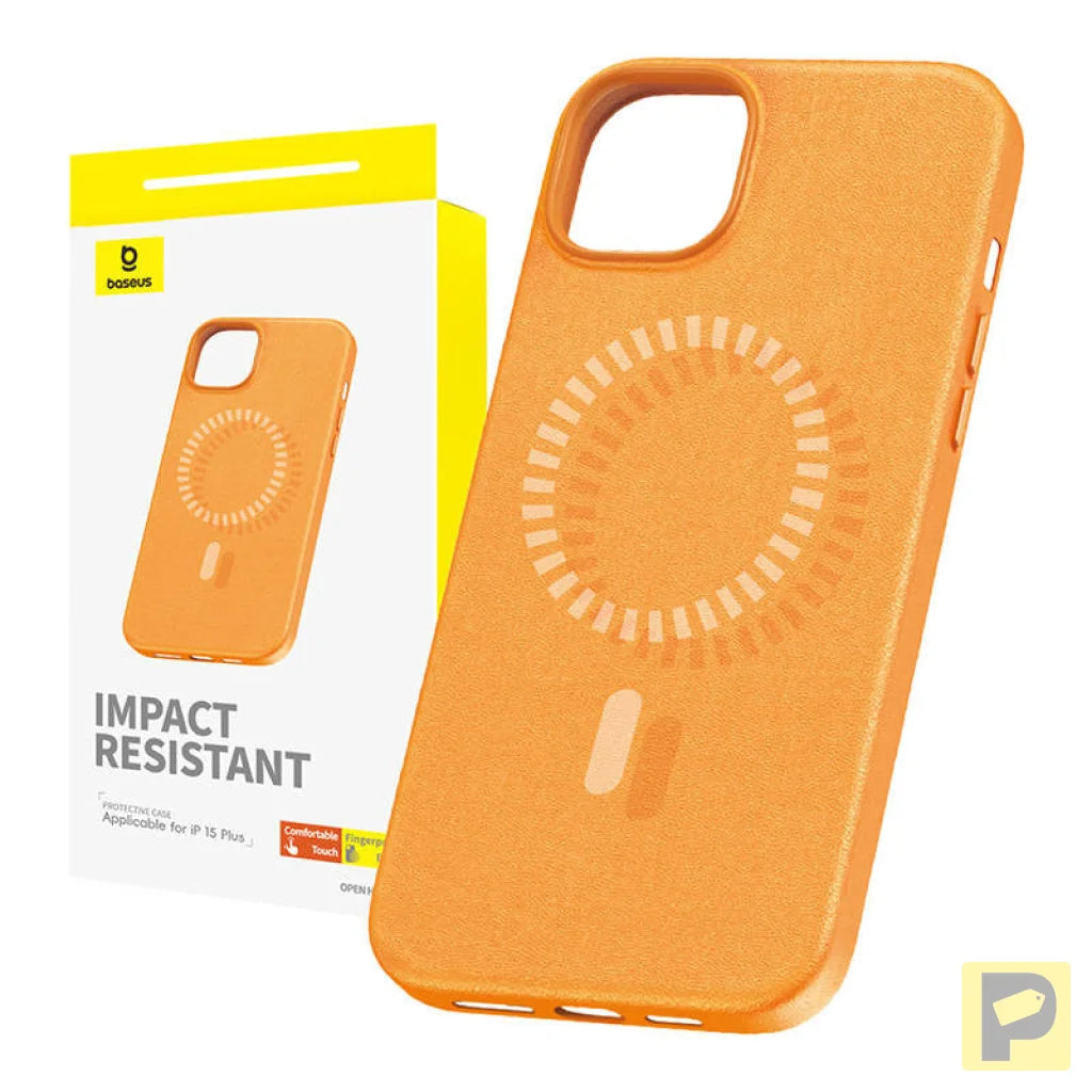 Magnetic Phone Case for iPhone 15 Plus Baseus Fauxther Series (Orange)