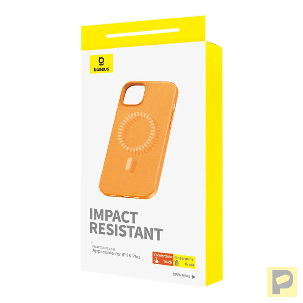 Magnetic Phone Case for iPhone 15 Plus Baseus Fauxther Series (Orange)