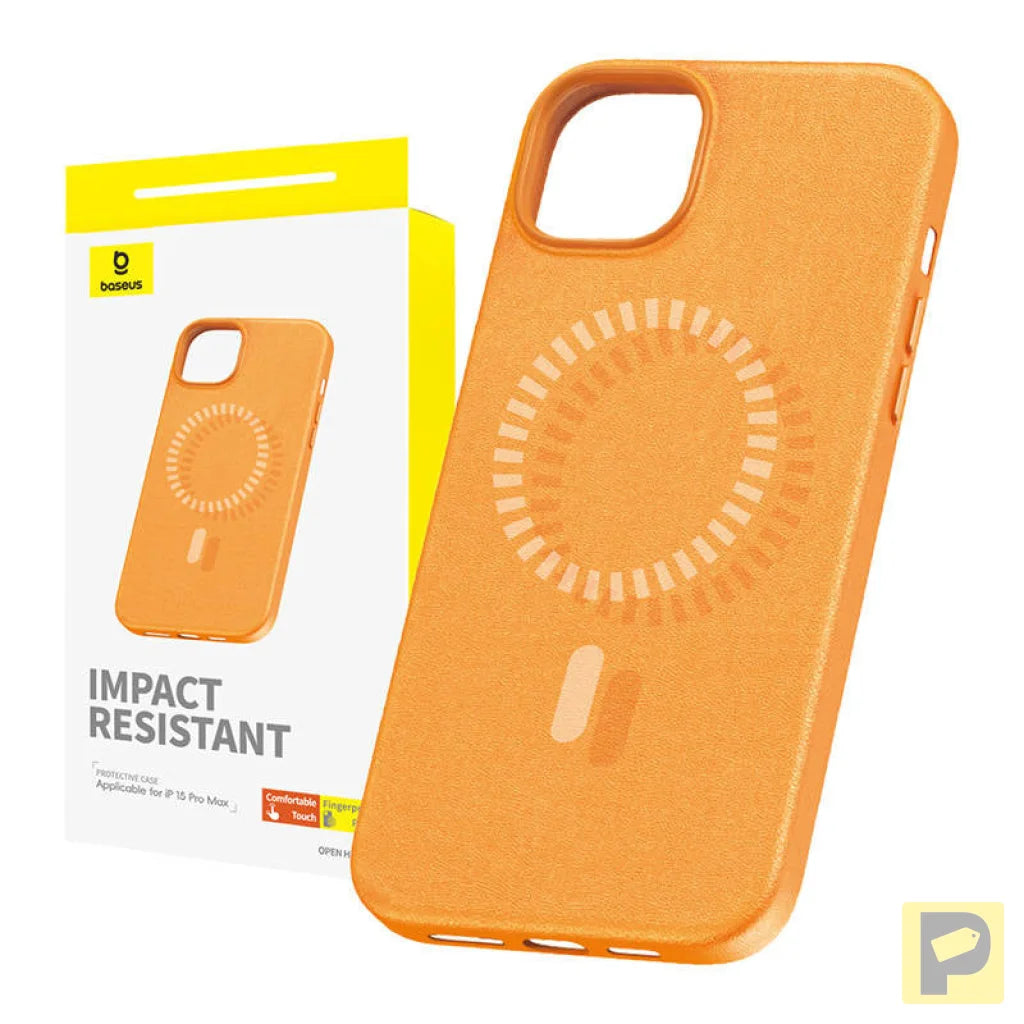 Magnetic Phone Case for iPhone 15 ProMax Baseus Fauxther Series (Orange)