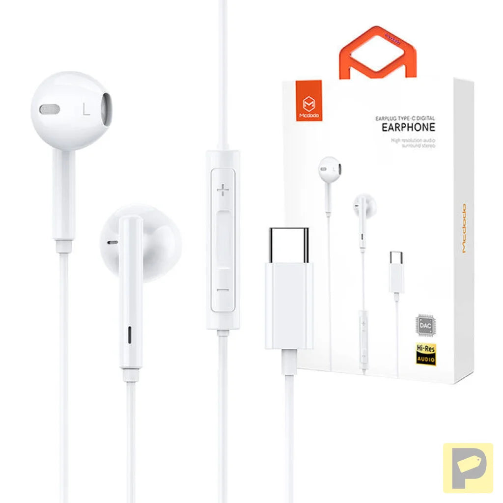 Mcdodo HP-7500 wired headphones, USB-C (white)