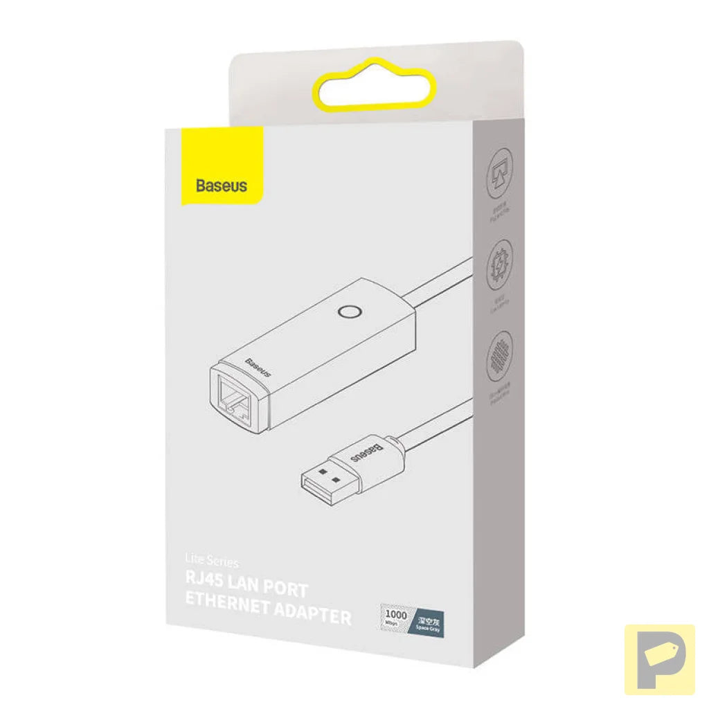 Network adapter Baseus Lite Series USB to RJ45, 1000Mbps (grey)