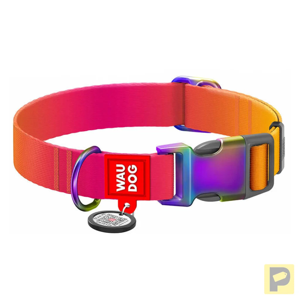 Nylon dog collar with QR code WAUDOG 15 mm wide, 25-35 cm long orange