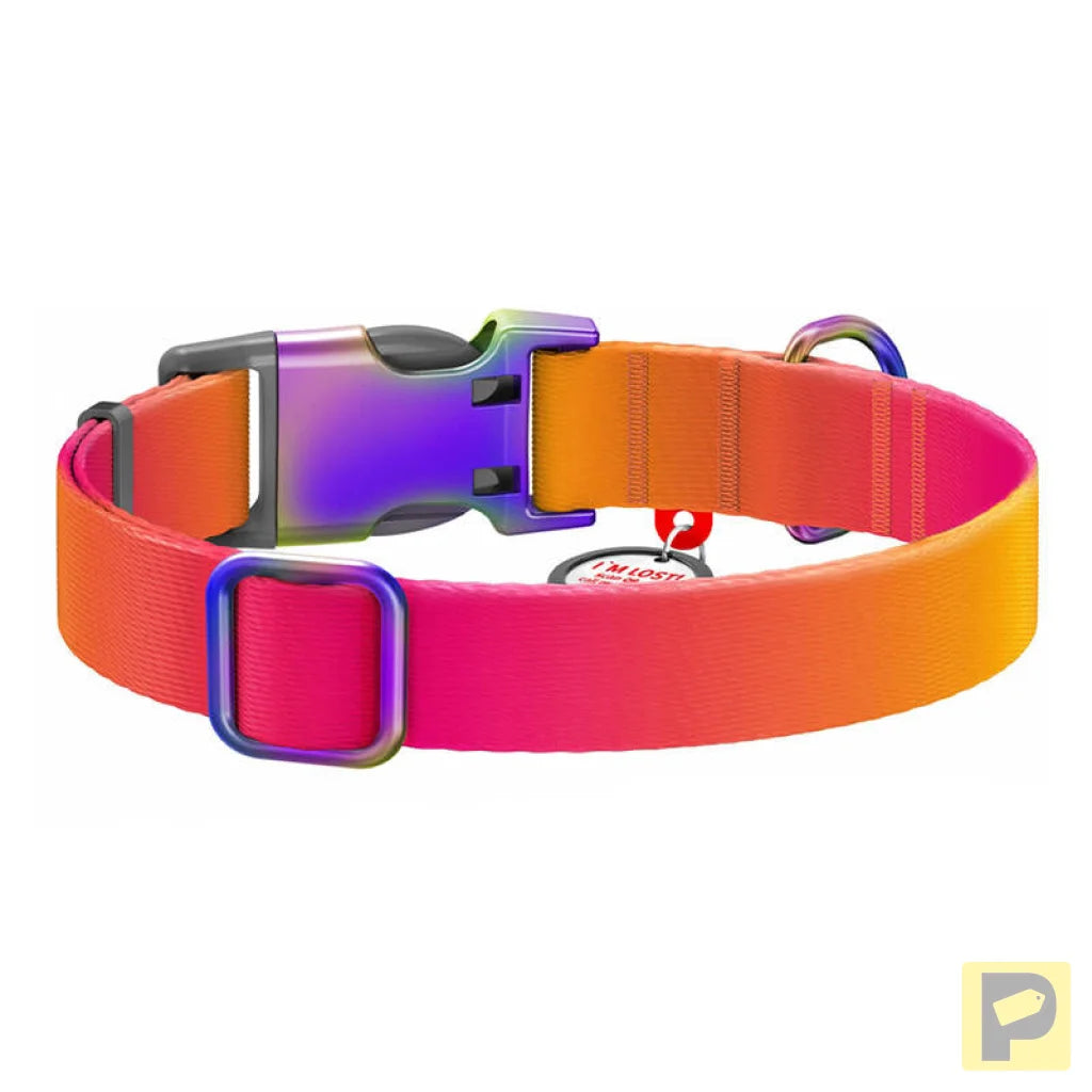 Nylon dog collar with QR code WAUDOG 15 mm wide, 25-35 cm long orange