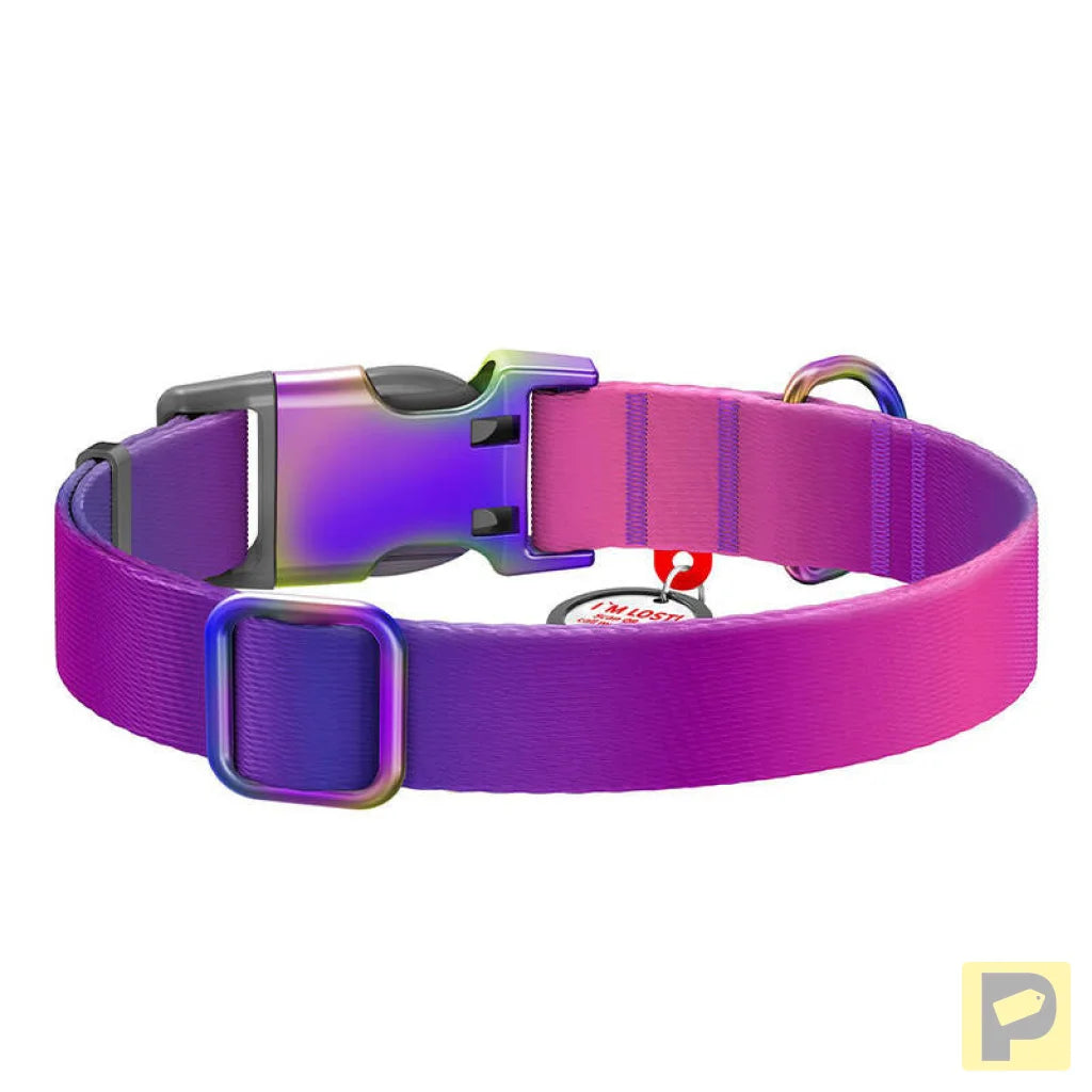 Nylon dog collar with QR code WAUDOG 15 mm wide, 25-35 cm long purple