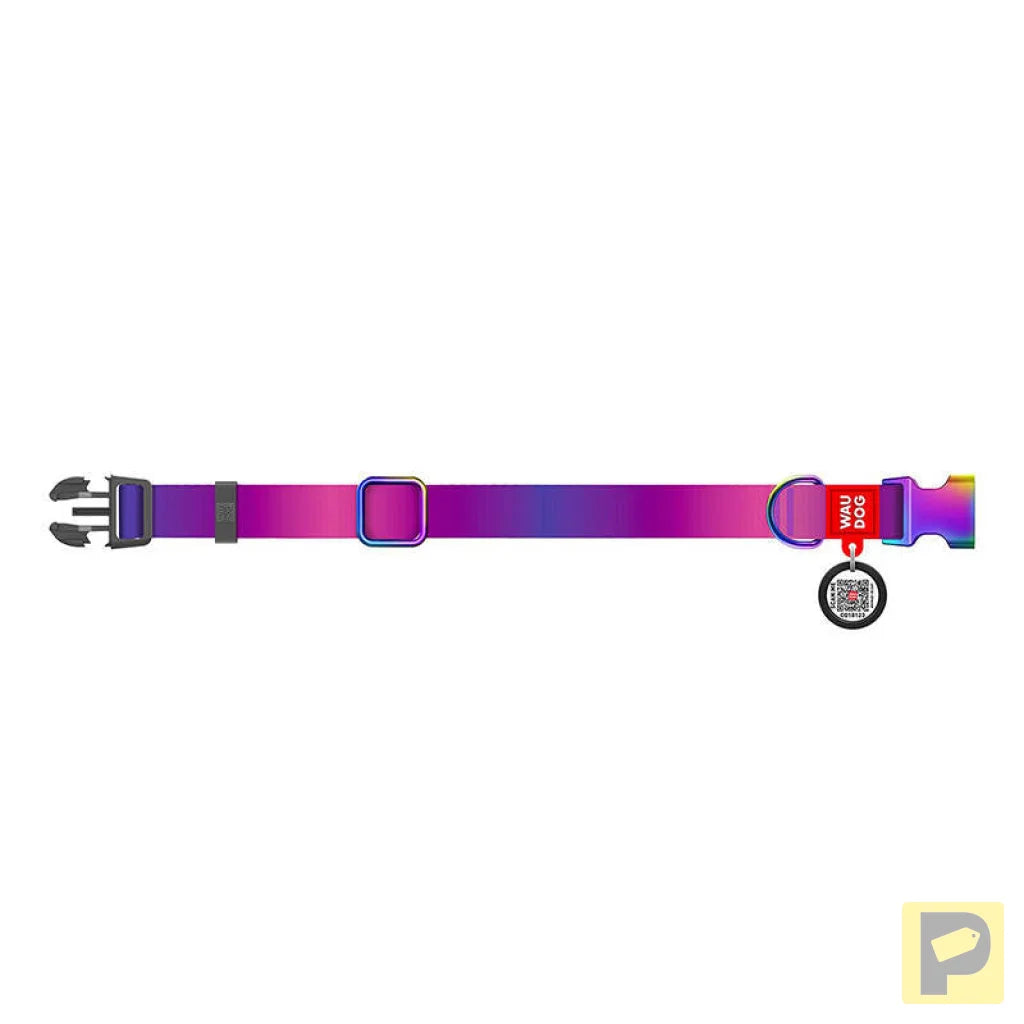 Nylon dog collar with QR code WAUDOG 15 mm wide, 25-35 cm long purple