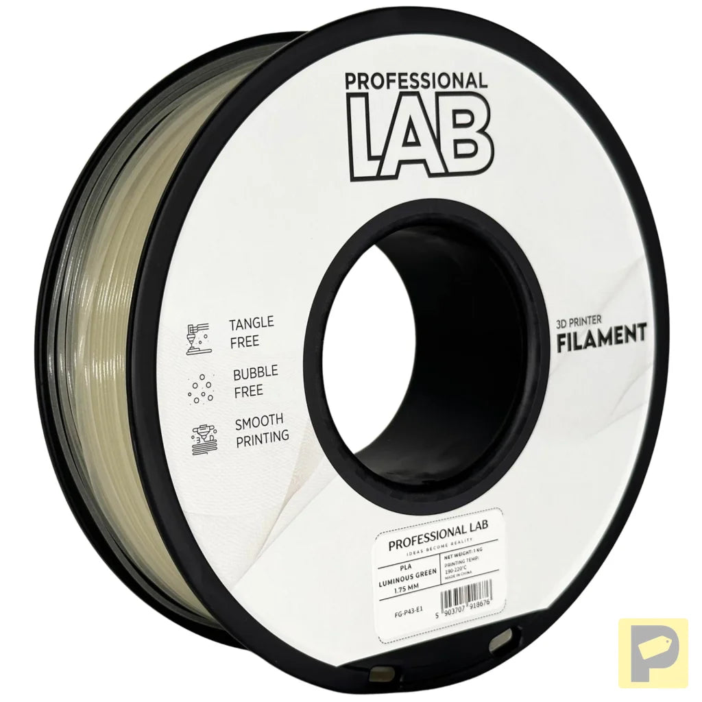 PLA Luminous is a glow-in-the-dark filament that absorbs light and emits it in the dark, perfect for decorative or artistic prints. It contains phosphorescent particles, so a hardened steel nozzle is recommended for long-term use.