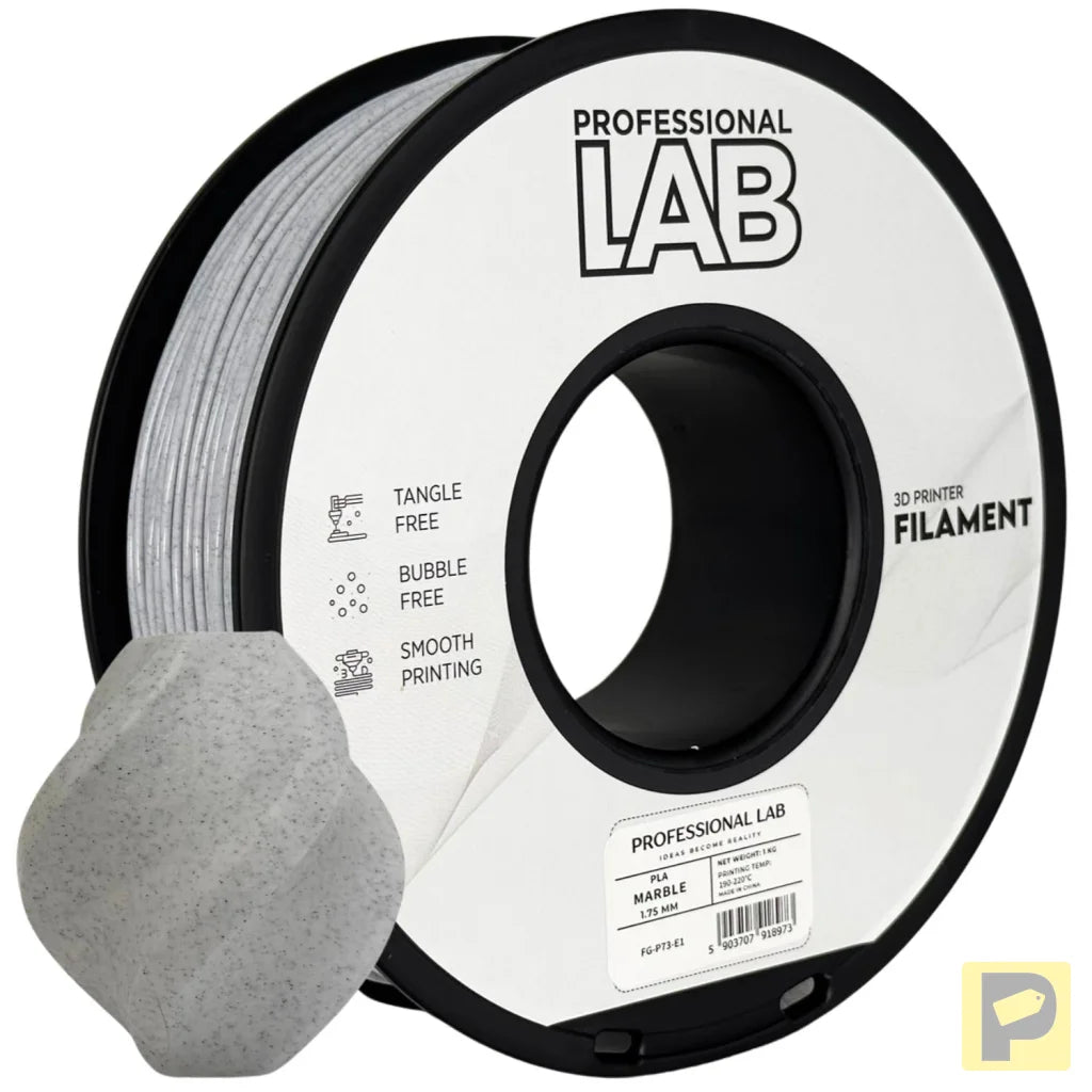 PLA Marble is a PLA-based filament blended with mineral particles that give prints a natural, stone-like appearance. It’s ideal for statues, architectural models, or decorative items.