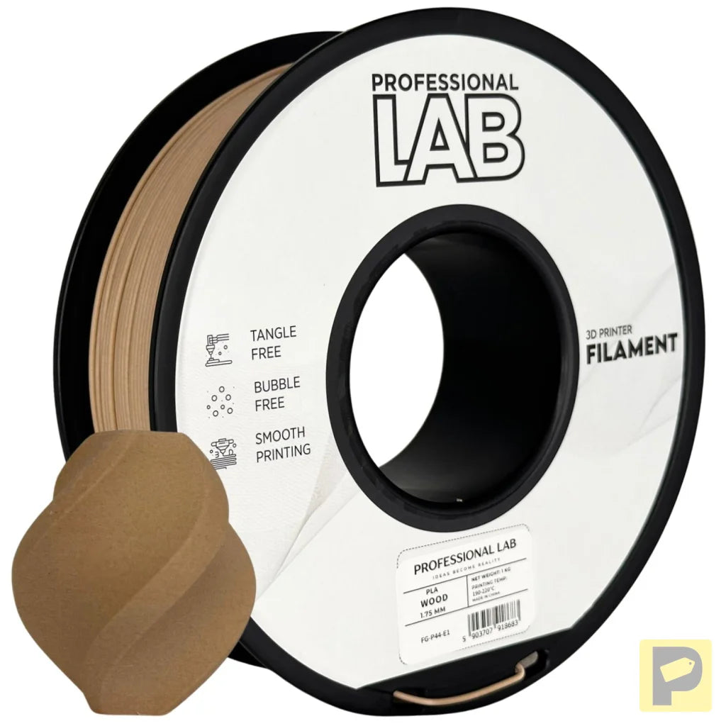 PLA Wood is a composite filament made from PLA mixed with fine wood fibers, offering a wood-like appearance, smell, and texture. Great for artistic, decorative, or prototype models. A larger nozzle (>=0.5 mm) is recommended to avoid clogging.