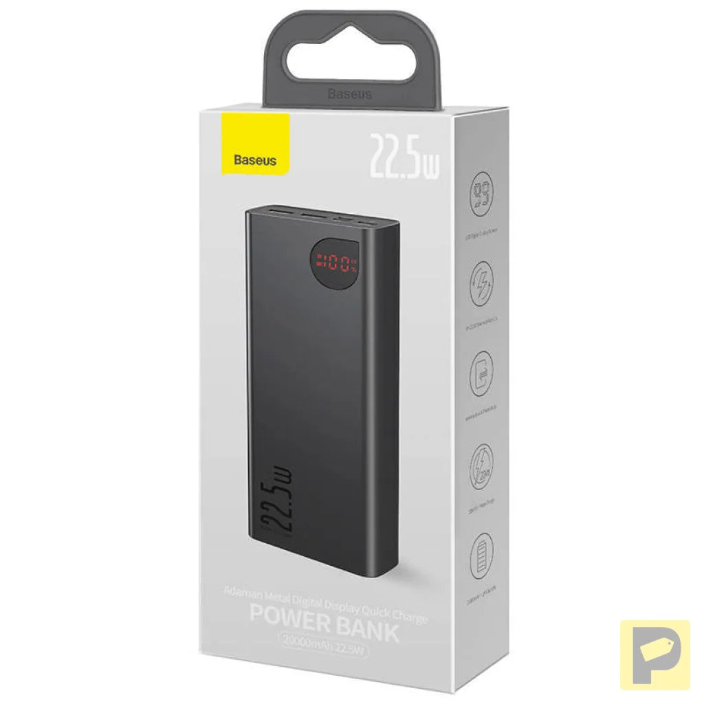 Powerbank Baseus Adaman Metal, 20000mAh, 2xUSB, USB-C, Lightning, microUSB  22.5W (black)