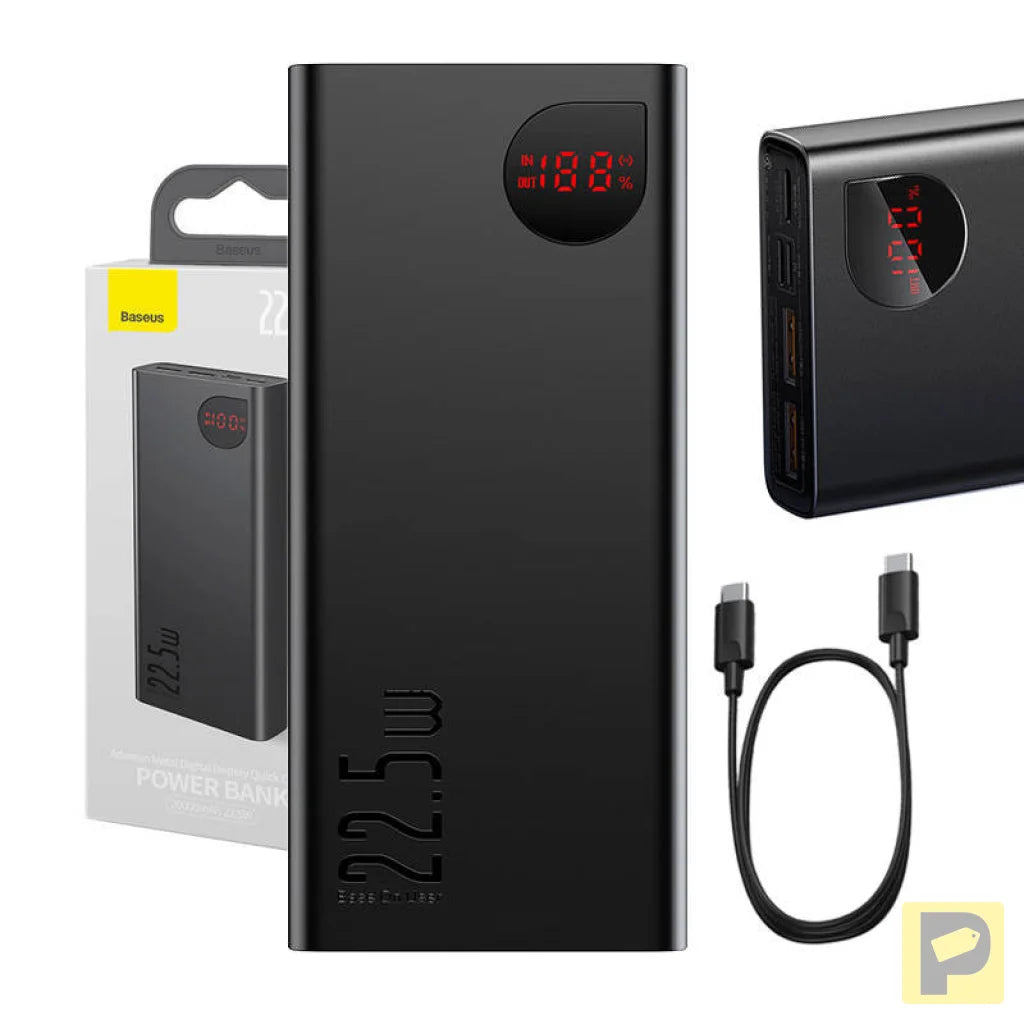 Powerbank Baseus Adaman Metal, 20000mAh, 2xUSB, USB-C, Lightning, microUSB  22.5W (black)