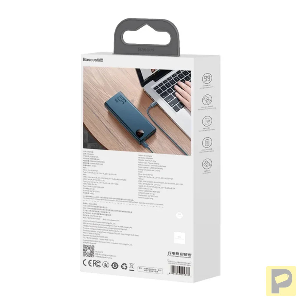 Powerbank Baseus Adaman Metal 20000mAh PD QC 3.0 65W 2xUSB + USB-C + micro USB (Blue)