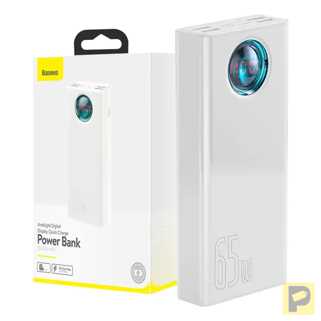 Powerbank Baseus Amblight 30000mAh, 4xUSB, USB-C, 65W (white)