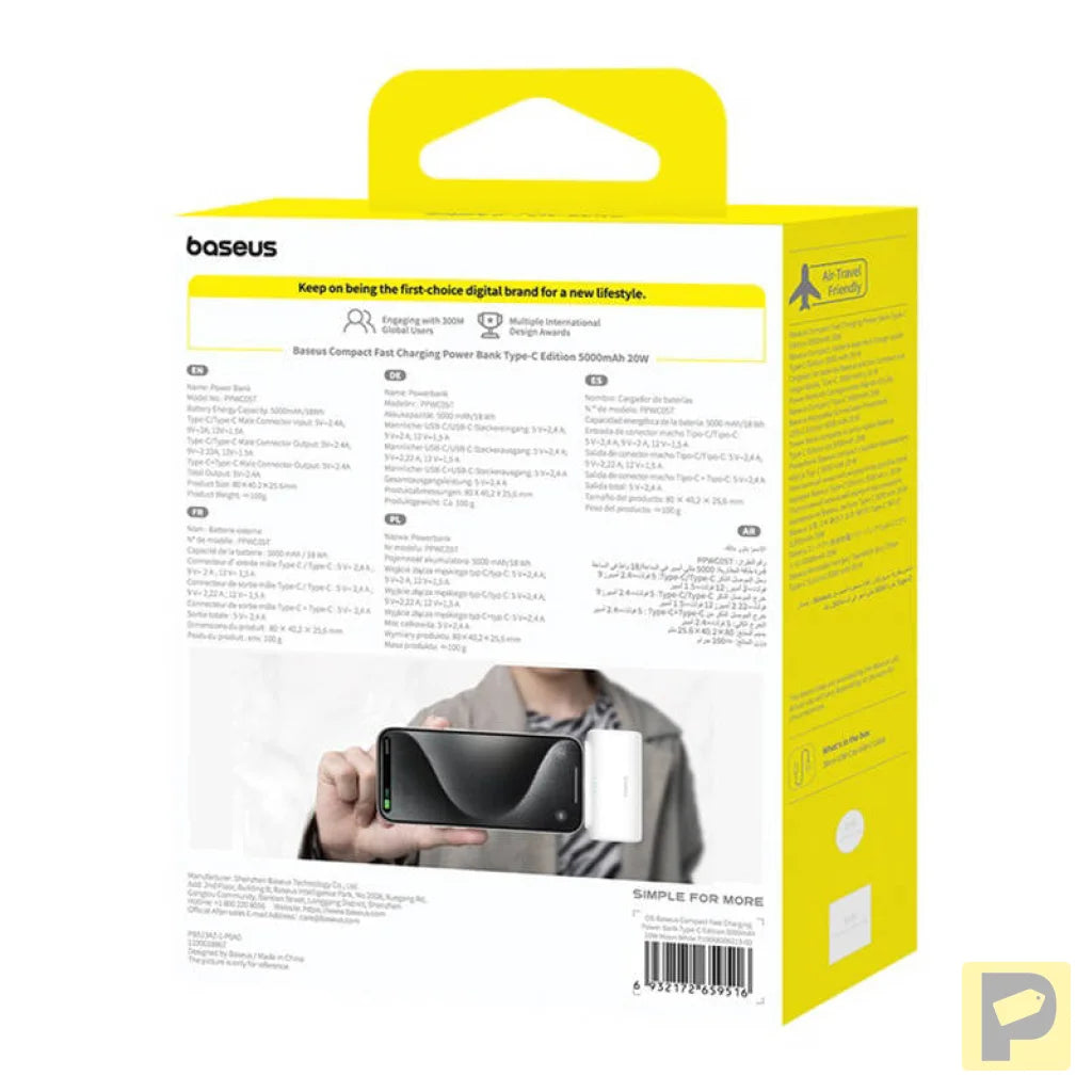 Powerbank Baseus Compact 5000mAh, 20W, USB-C (biały)