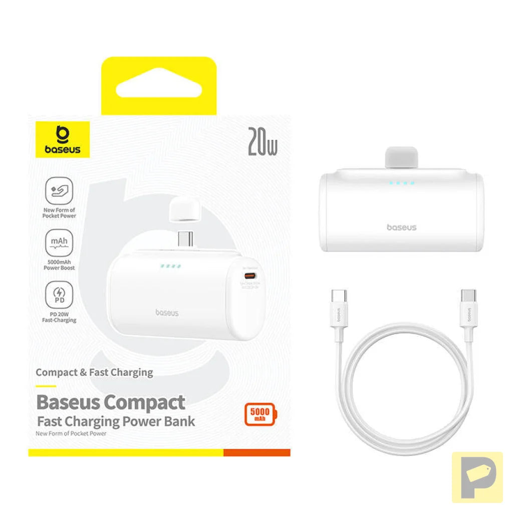 Powerbank Baseus Compact 5000mAh, 20W, USB-C (biały)