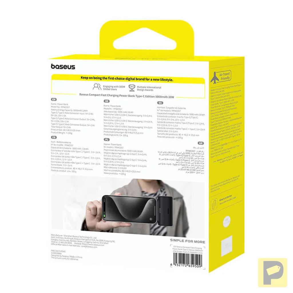 Powerbank Baseus Compact 5000mAh, 20W, USB-C (black)