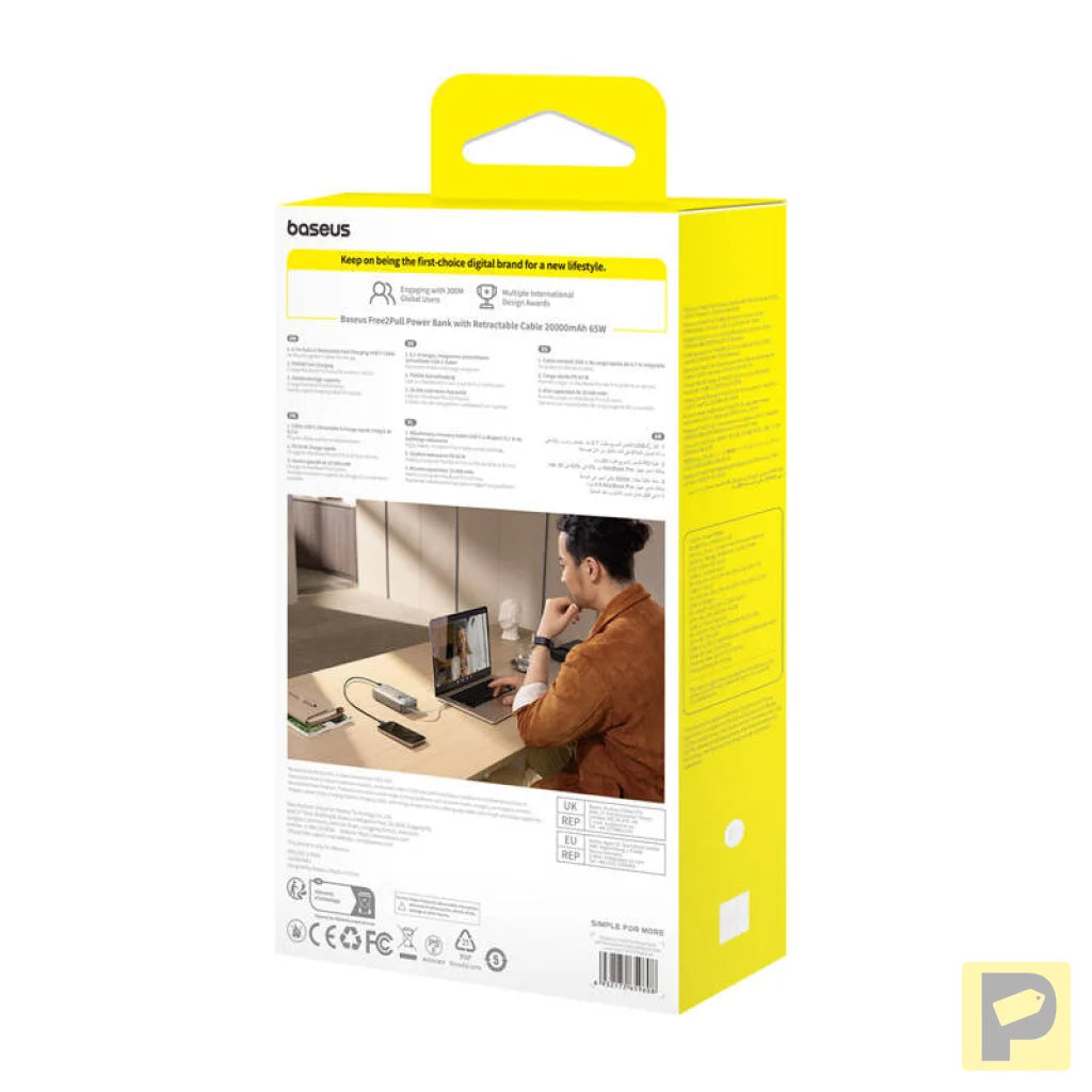 Powerbank Baseus OS Free2Pull 20000mAh 65W + cable (szary)