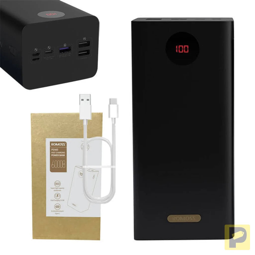 Powerbank Romoss PEA60 60000mAh, QC + PD, 22.5W (black)