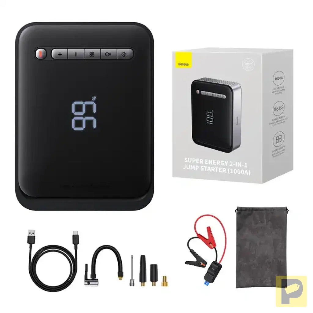 Powerbank / Starter + Compressor 2in1 Baseus Super Energy Car Jump Starter, 8000mAh, 1000A USB (black)