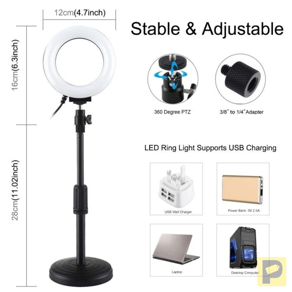 Ring LED lamp Puluz with adjustable base PU391