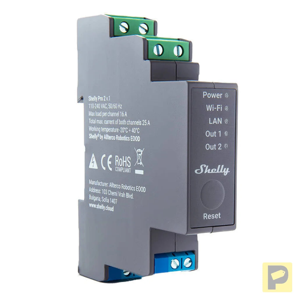 Shelly Pro 2 DIN Rail 2-channel Relay, WiFi/LAN